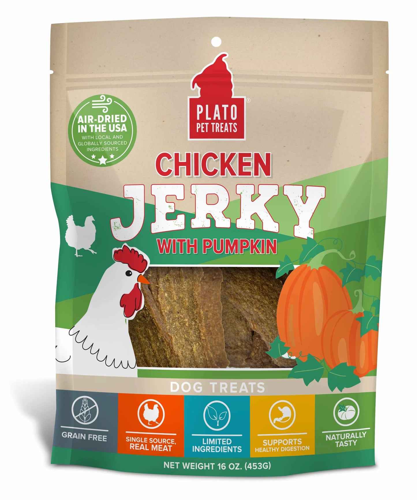 Plato Pet Treats Chicken Jerky with Pumpkin