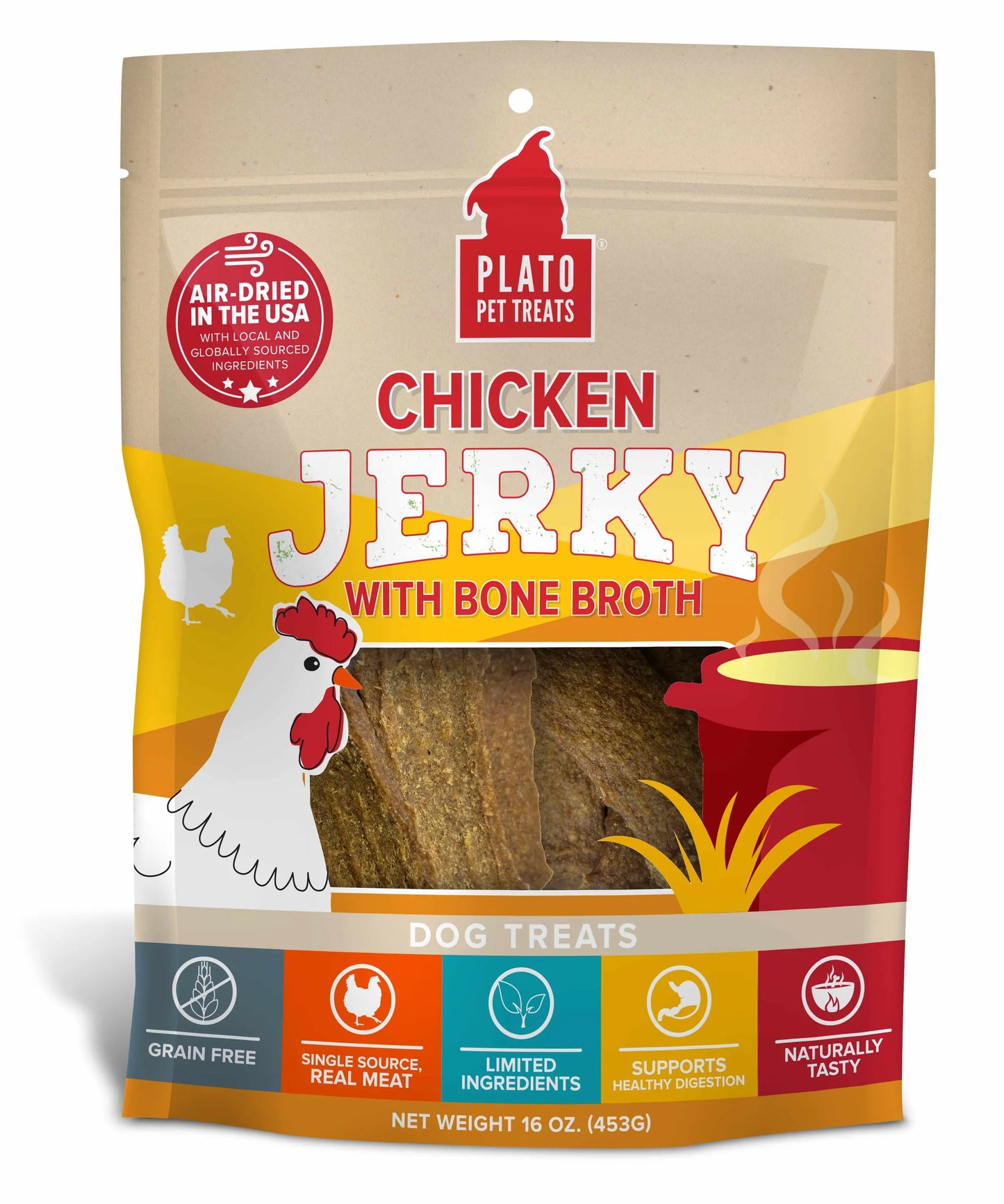 Plato Pet Treats Chicken Jerky with Bone Broth