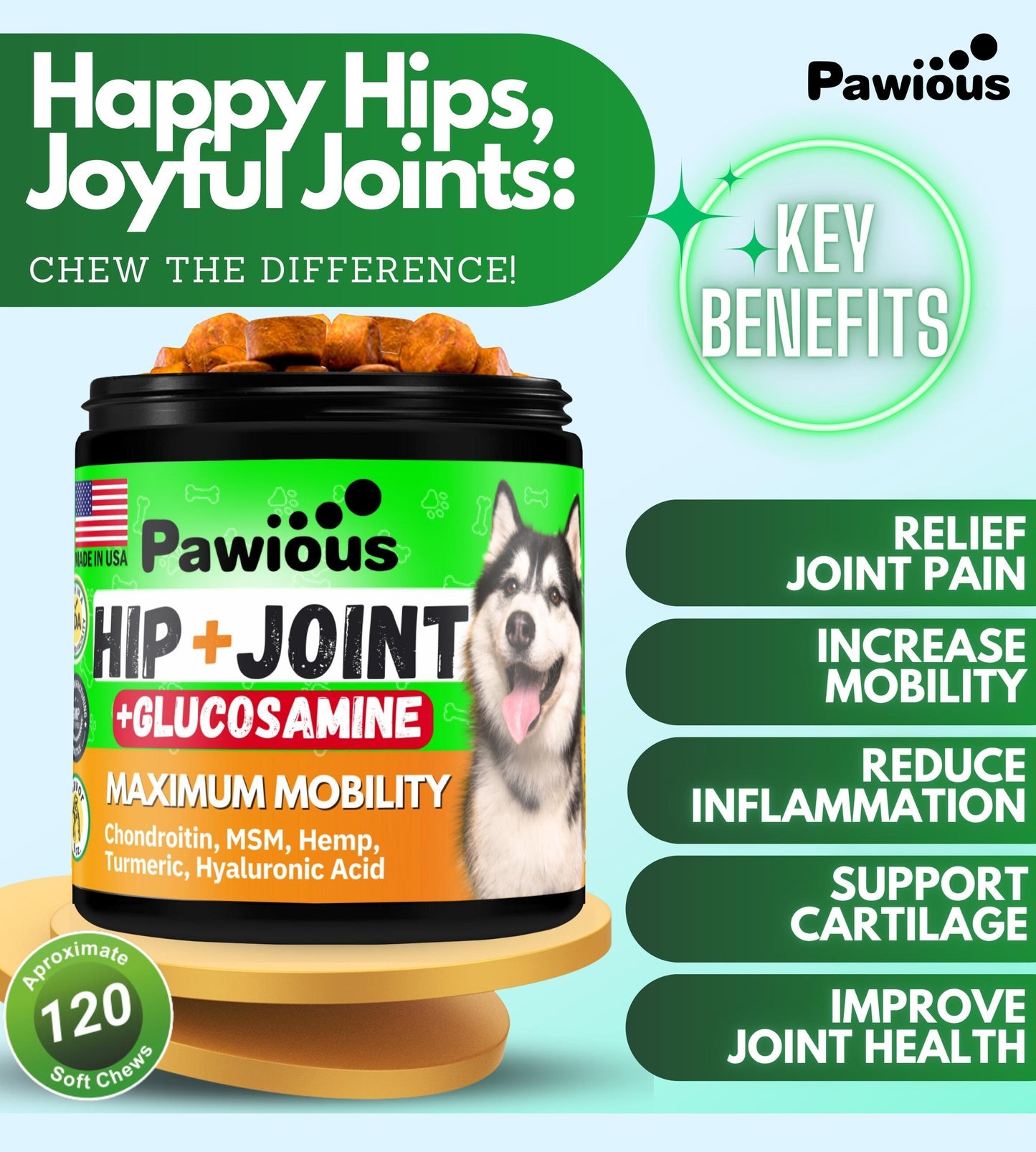 Pawious Hip and Joint Supplement for Dogs   Glucosamine for Dogs   Dog