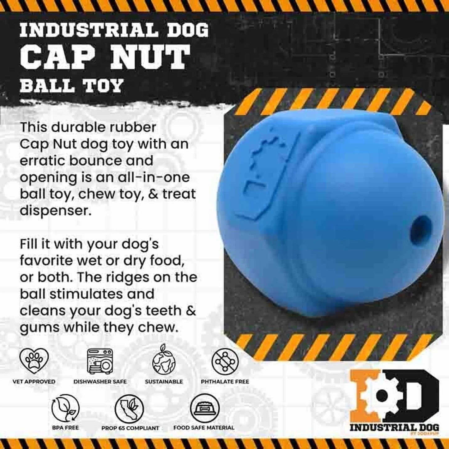 ID Cap Nut Ultra-Durable Rubber Chew Toy and Treat Dispenser