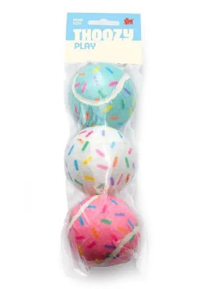Birthday 3pk Sprinkle Tennis Balls Fetch Dog Toy 2.5" - Buzzy Pet Shop