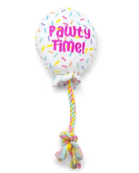 Birthday Balloon Plush Dog Toy with Rope 7" - Buzzy Pet Shop