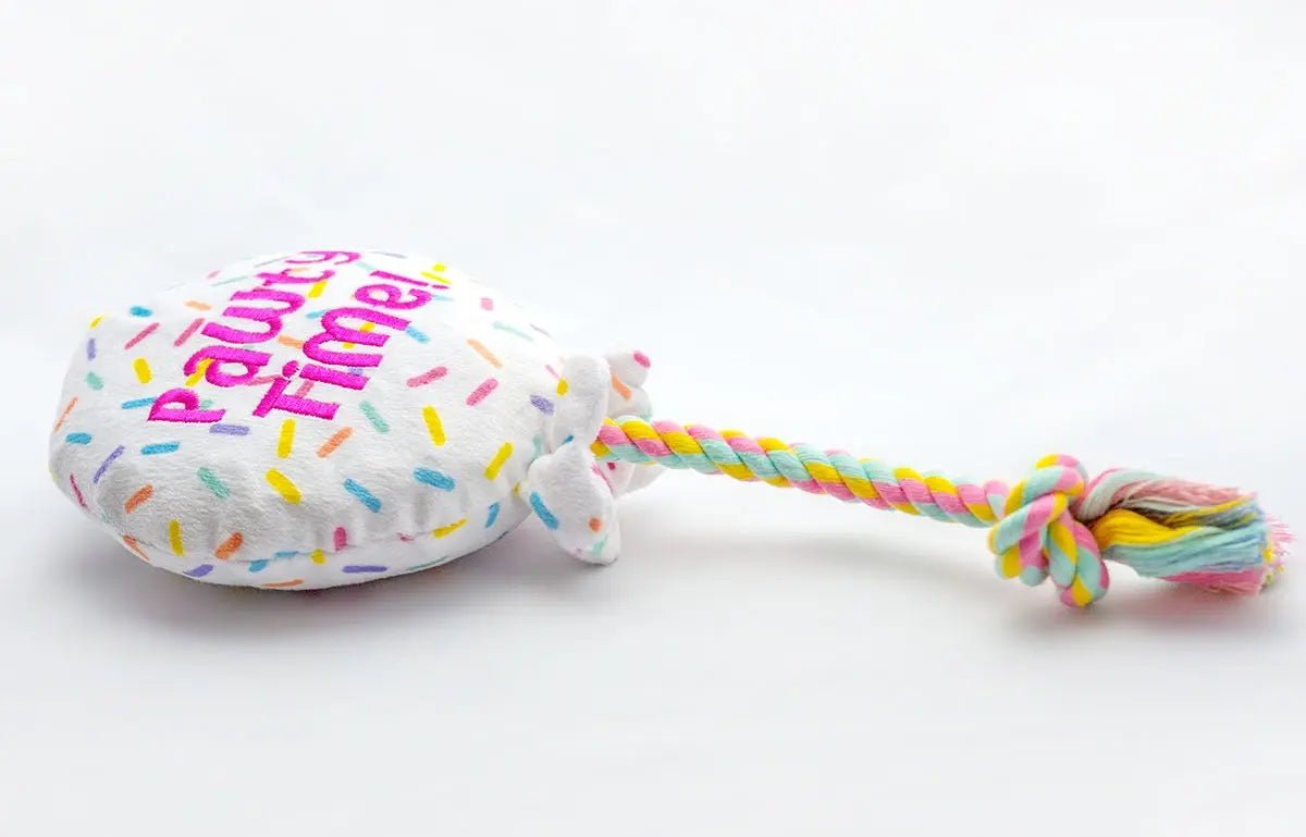 Birthday Balloon Plush Dog Toy with Rope 7" - Buzzy Pet Shop