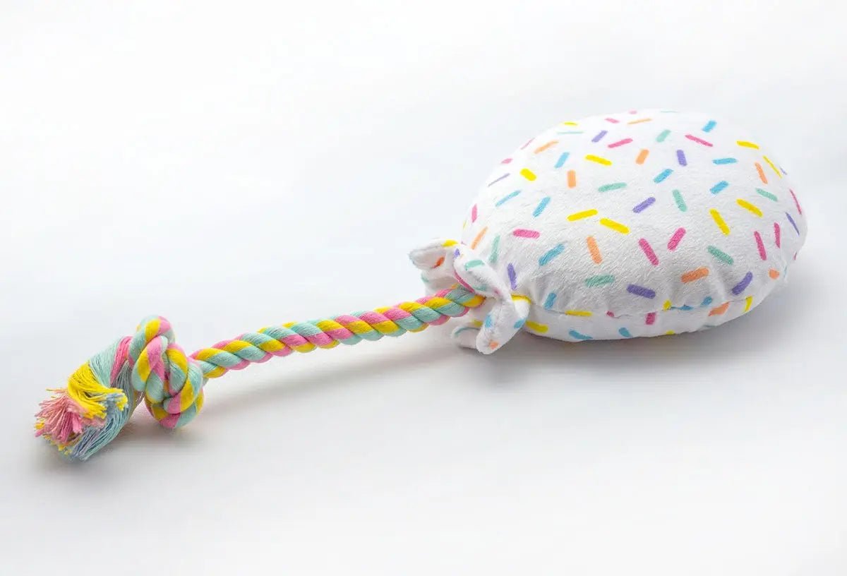 Birthday Balloon Plush Dog Toy with Rope 7" - Buzzy Pet Shop