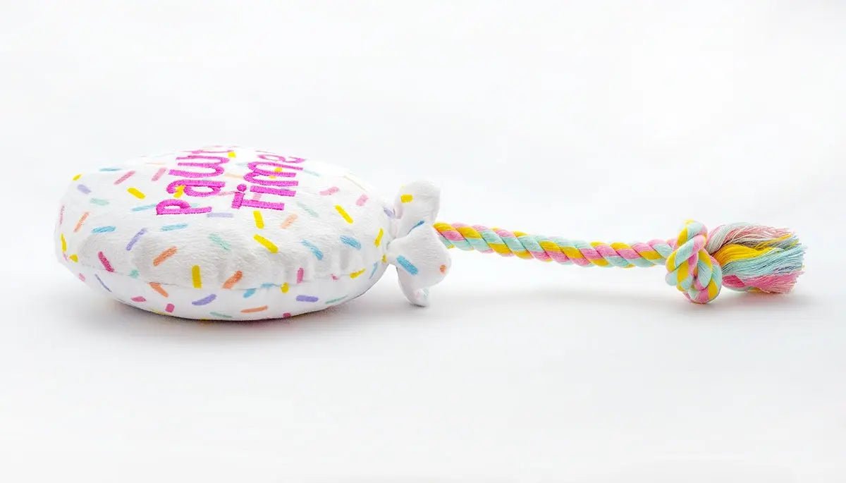 Birthday Balloon Plush Dog Toy with Rope 7" - Buzzy Pet Shop