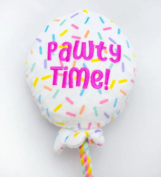 Birthday Balloon Plush Dog Toy with Rope 7" - Buzzy Pet Shop