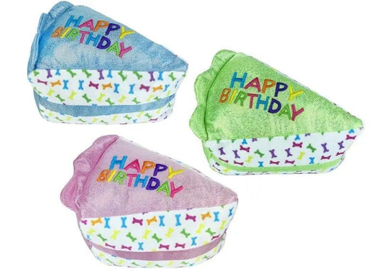 Birthday Cake Slice Plush Dog Toy Assorted Colors 6" - Buzzy Pet Shop