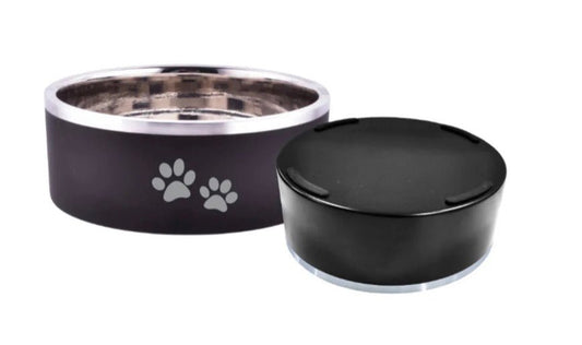 Double Wall Bowl with Paws Black 16 oz - Buzzy Pet Shop