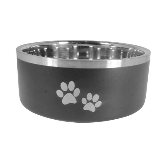 Double Wall Bowl with Paws Black 16 oz - Buzzy Pet Shop