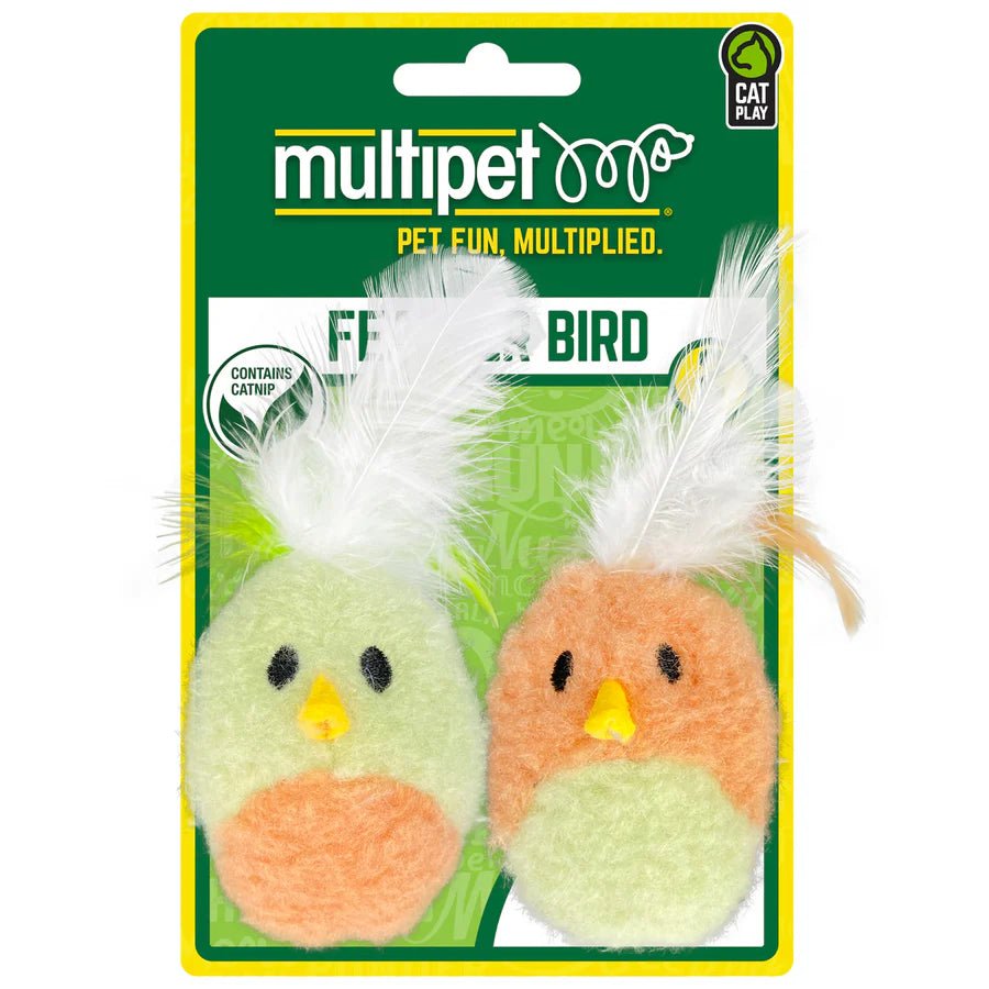 Feather Bird w/ Catnip Cat Toy Assorted Colors 5" 2pk - Buzzy Pet Shop