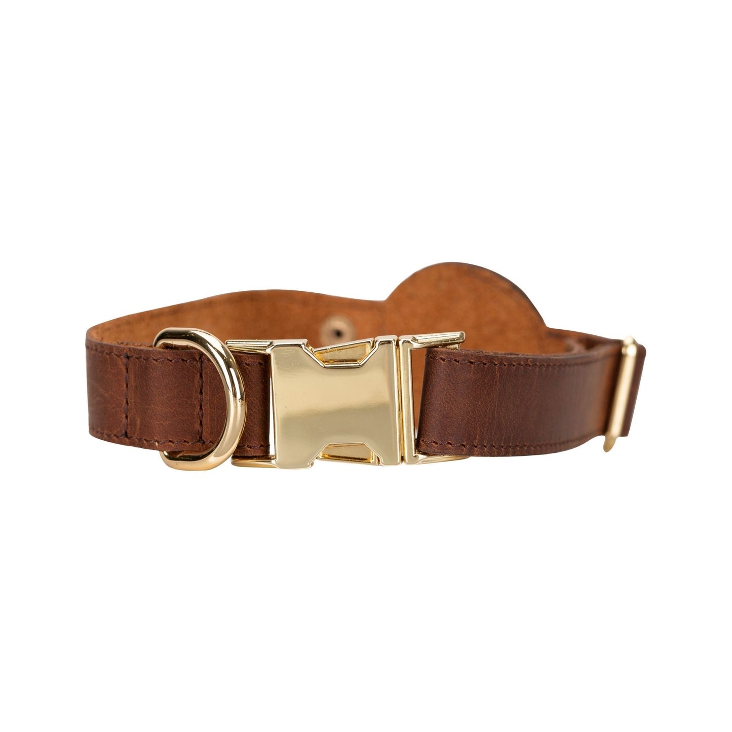 Golden Leather Dog Collars with Apple AirTag Slot