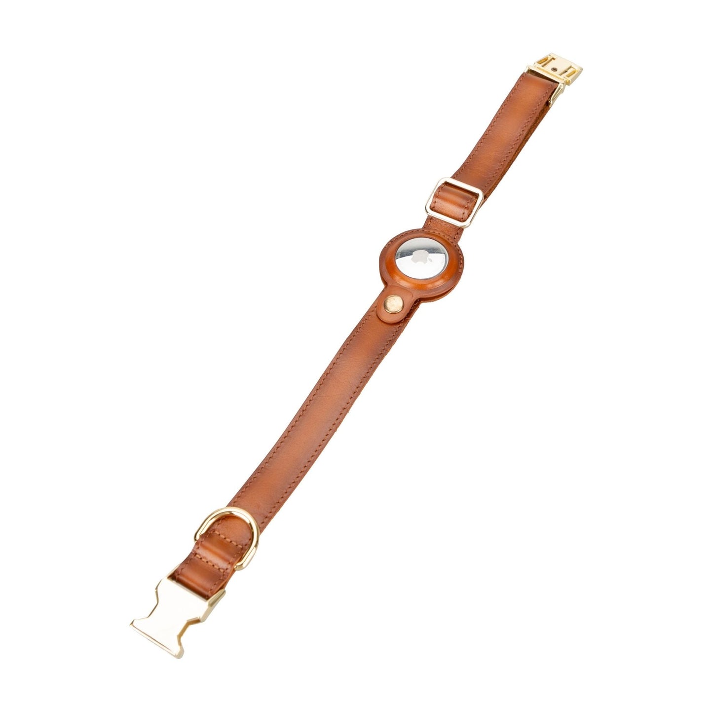 Golden Leather Dog Collars with Apple AirTag Slot