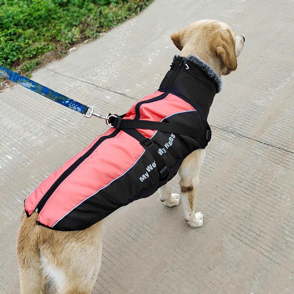 Thick Dog Coat Clothes Reflective Dogs Harness Clothes Vest Waterproof