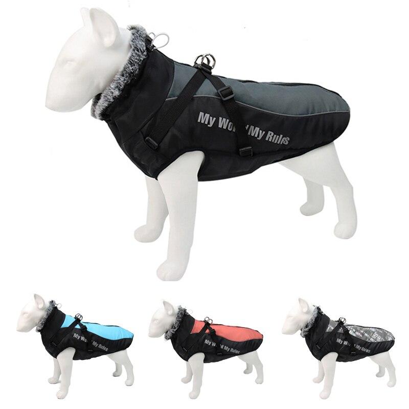 Thick Dog Coat Clothes Reflective Dogs Harness Clothes Vest Waterproof