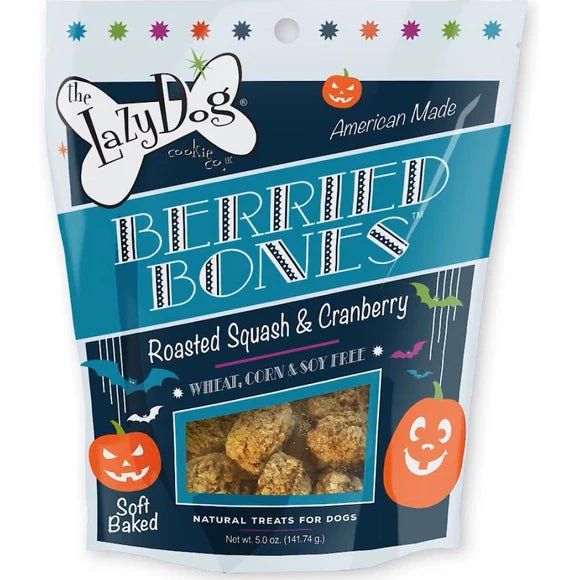 The Lazy Dog Cookie Co. Berried Bones Roasted Squash & Cranberry Soft - Baked Treats For Dogs (5 oz) - Buzzy Pet Shop