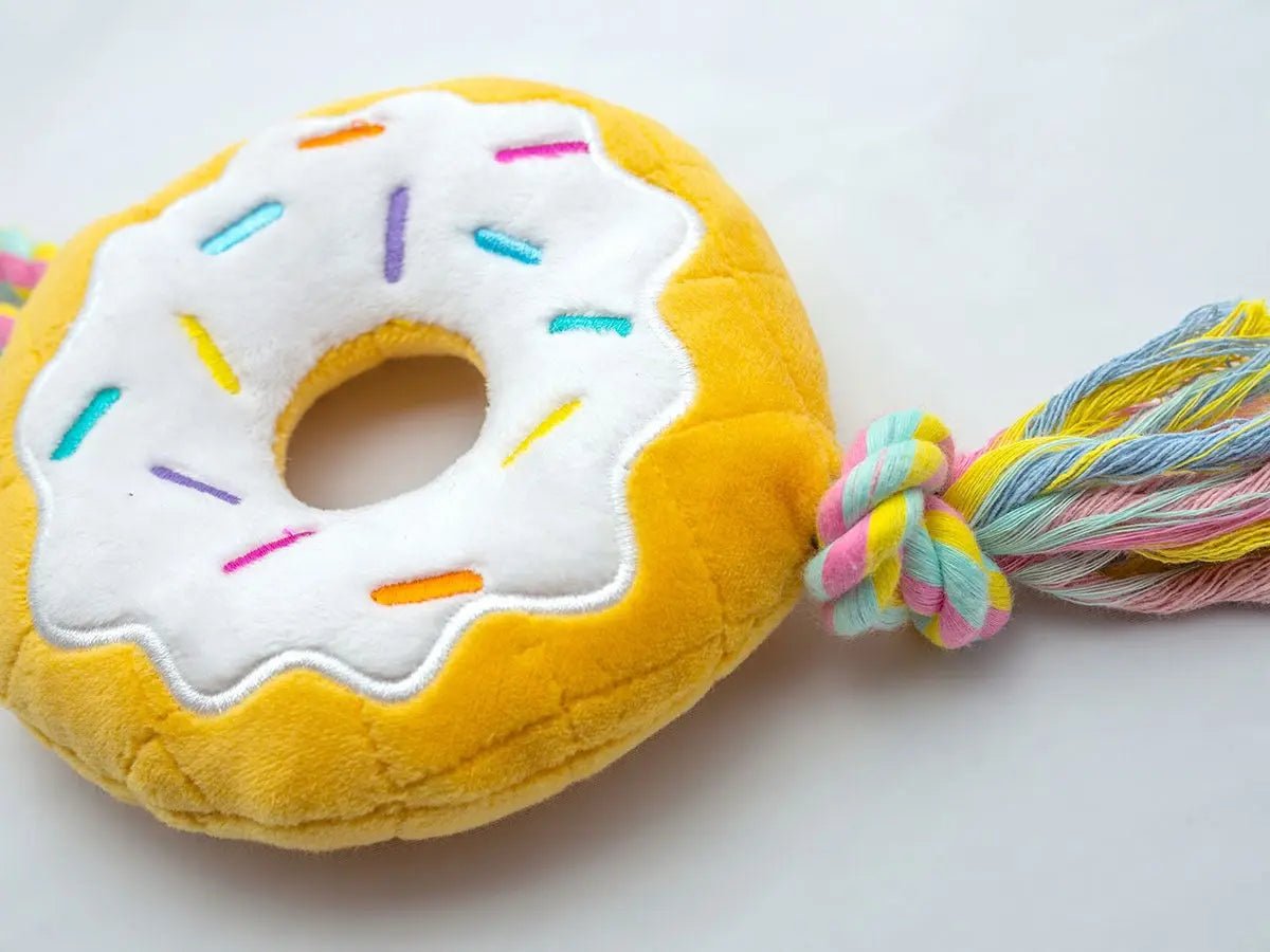 ThoozyPet Birthday Donut Plush Dog Toy with Rope 12" - Buzzy Pet Shop