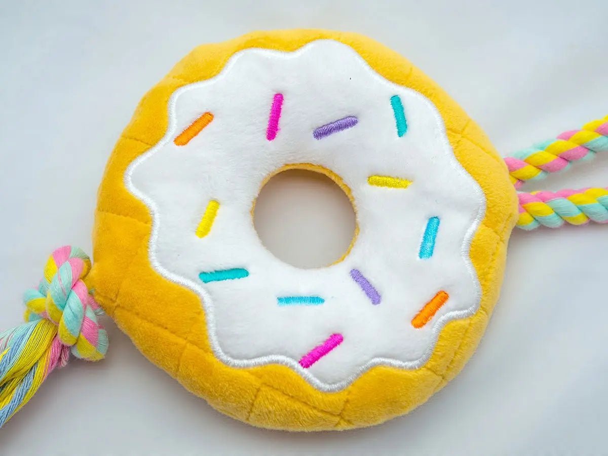 ThoozyPet Birthday Donut Plush Dog Toy with Rope 12" - Buzzy Pet Shop
