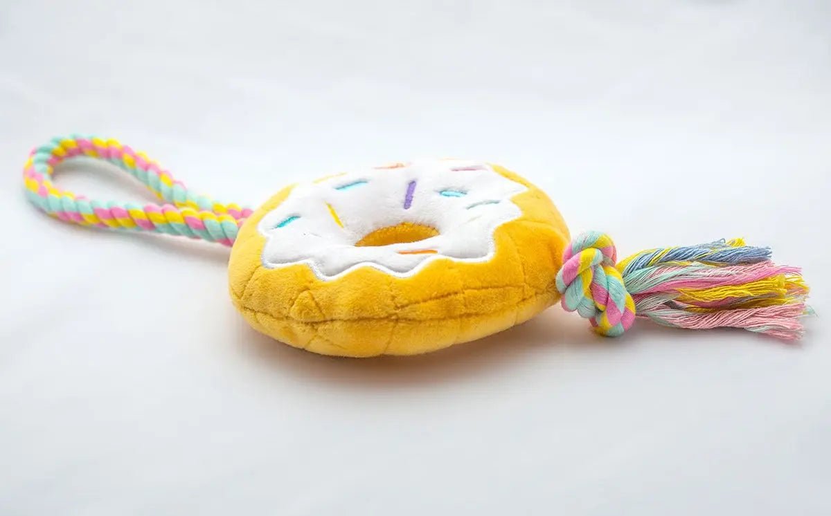 ThoozyPet Birthday Donut Plush Dog Toy with Rope 12" - Buzzy Pet Shop
